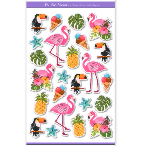 48 Foil Fun Puffy Stickers Flamingo 5.5"x8.25" - Picture 2 of 6